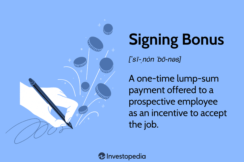 Signing Bonus: A one-time lump-sum payment offered to a prospective employee as an incentive to accept the job.