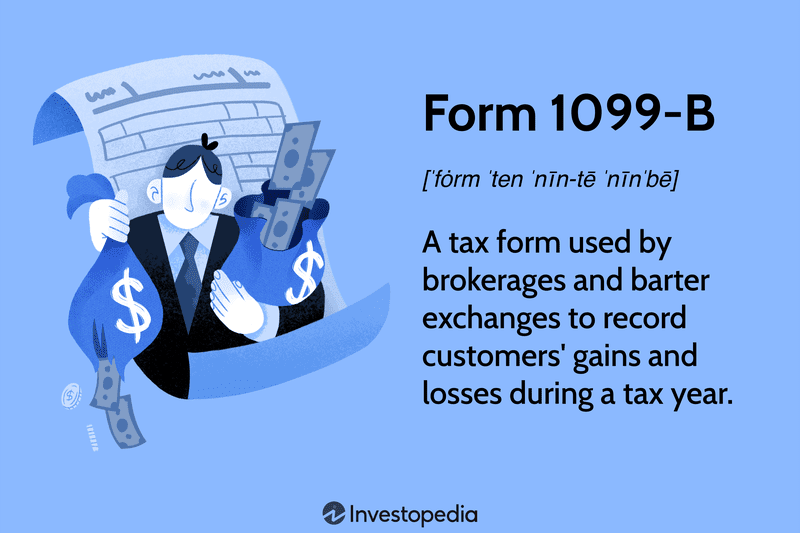 Form 1099-B: A tax form used by brokerages and barter exchanges to record customers' gains and losses during a tax year.