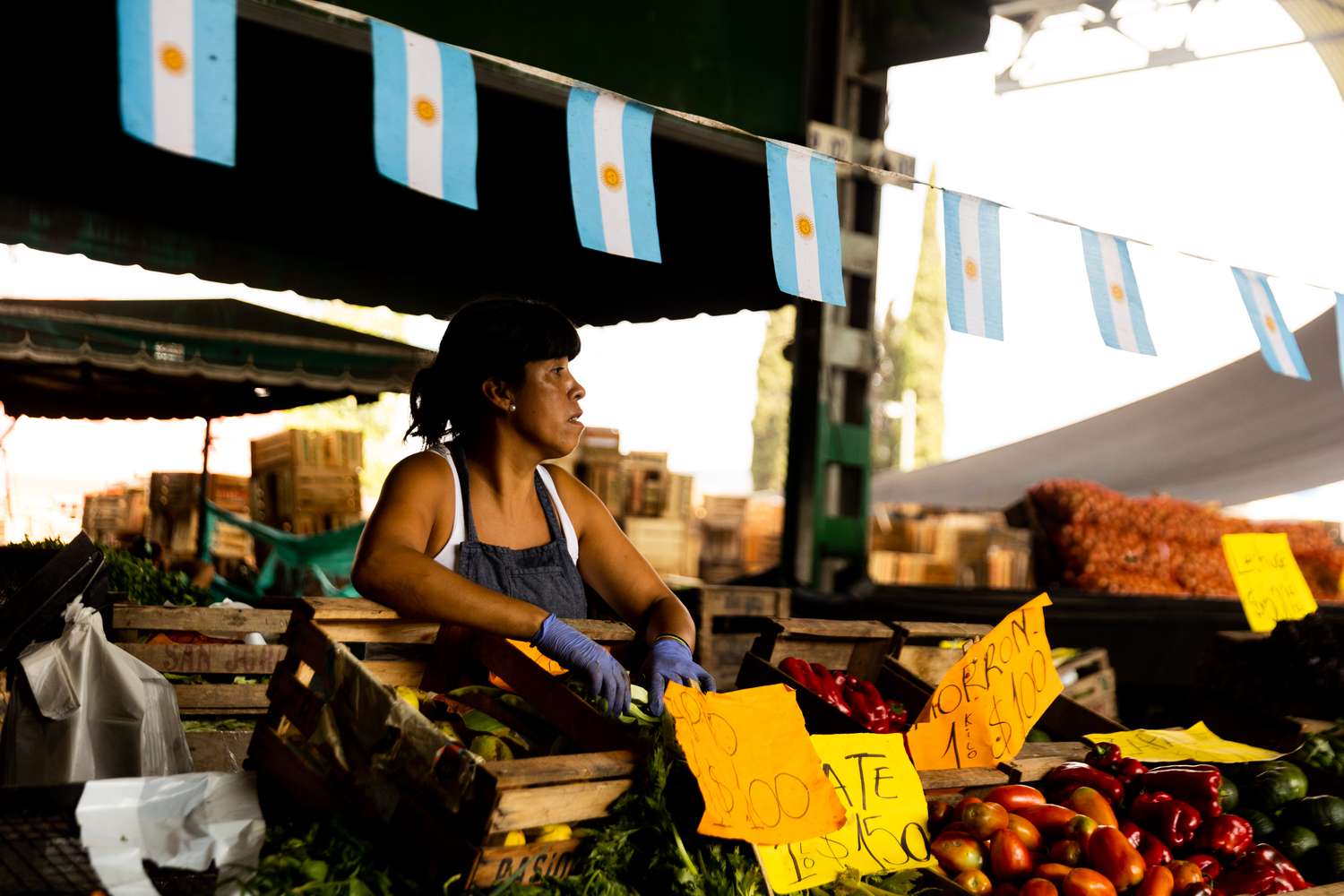 A woman works at the Buenos Aires Central Market on March 16, 2023 in Buenos Aires Province, Argentina. Official inflation rate hits 102.5% in the last twelve months and it is the worst register since 1991. Inflation, along with corruption and poverty, is one of the main concerns of the Argentinians who will be heading to polls in October to vote for president.