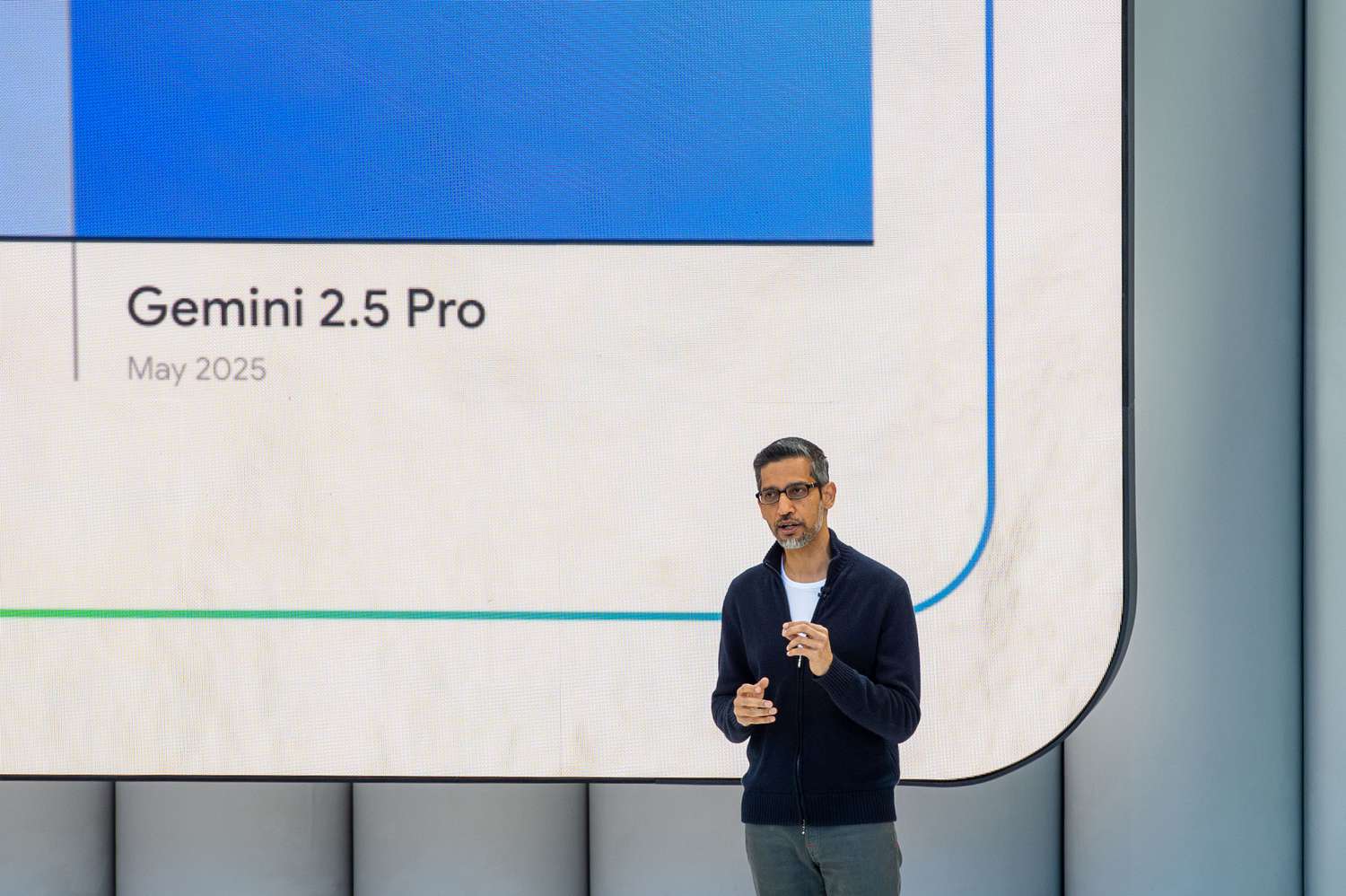 Google CEO Sundar Pichai speaks at the Google I/O developer conference on May 20, 2025