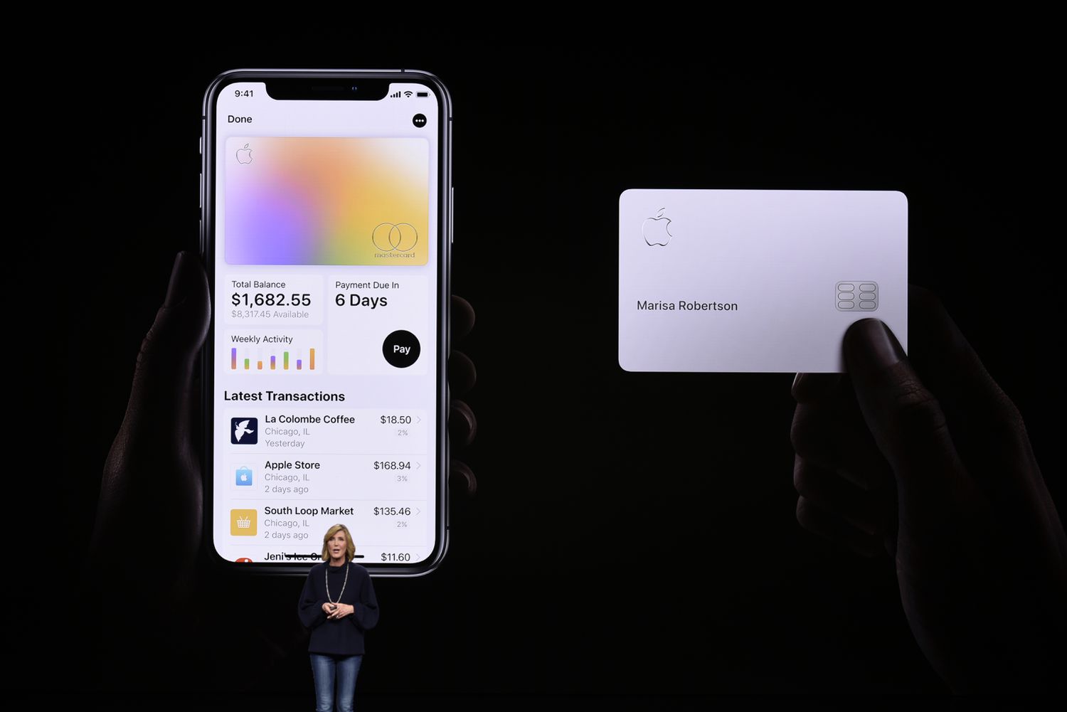 Jennifer Bailey, vice president of Apple Pay, speaks during an Apple product launch event at the Steve Jobs Theater at Apple Park on March 25, 2019 in Cupertino, California.