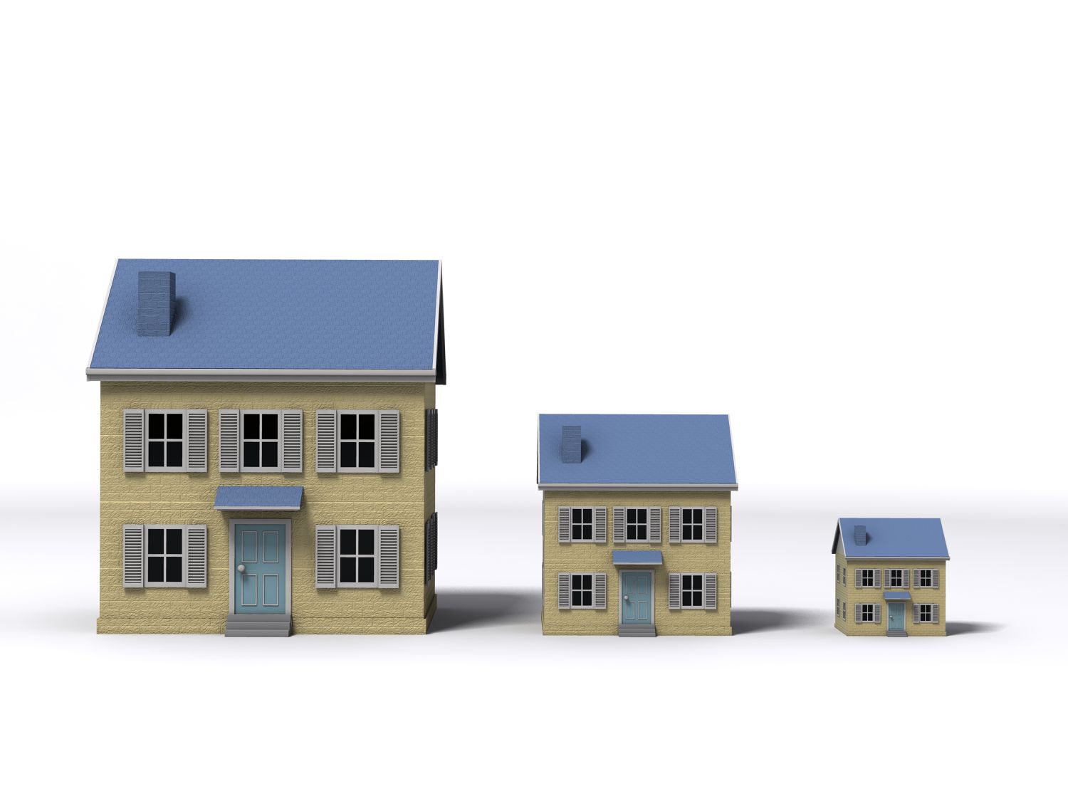 Three houses ranging from big to small. 