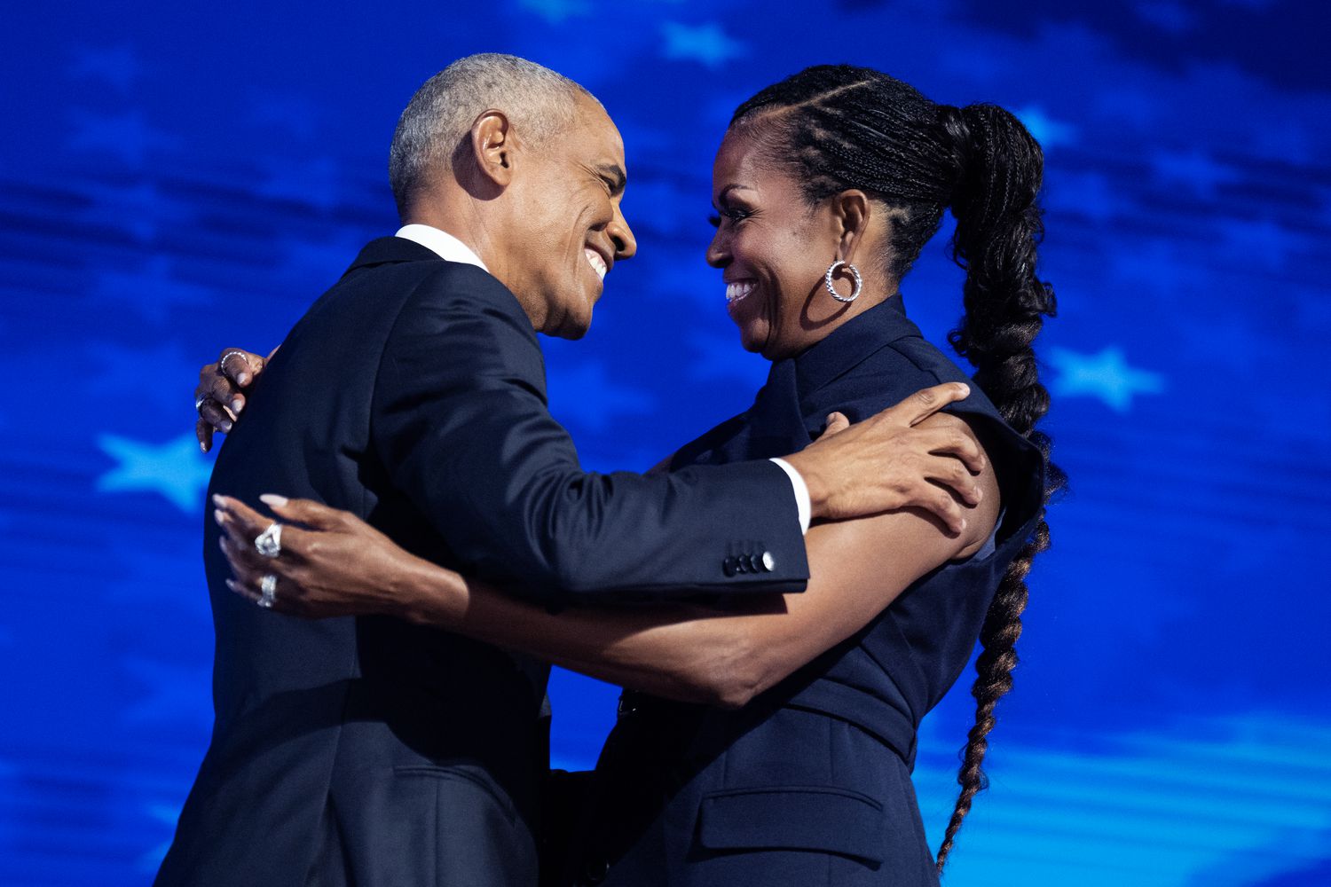 Michelle and Barack Obama Hugging