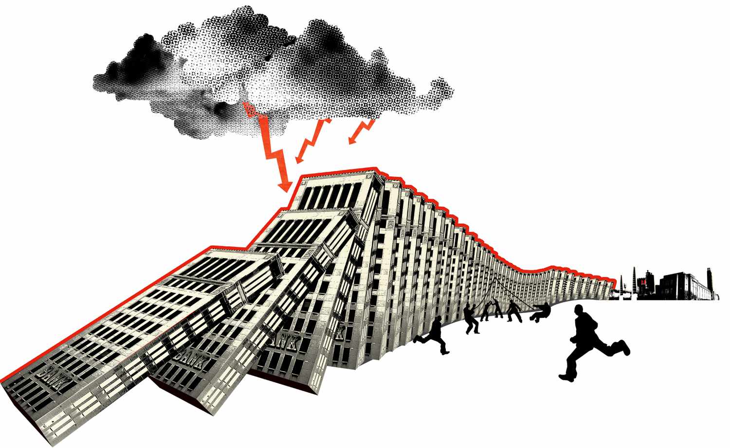 Bank buildings falling like dominos