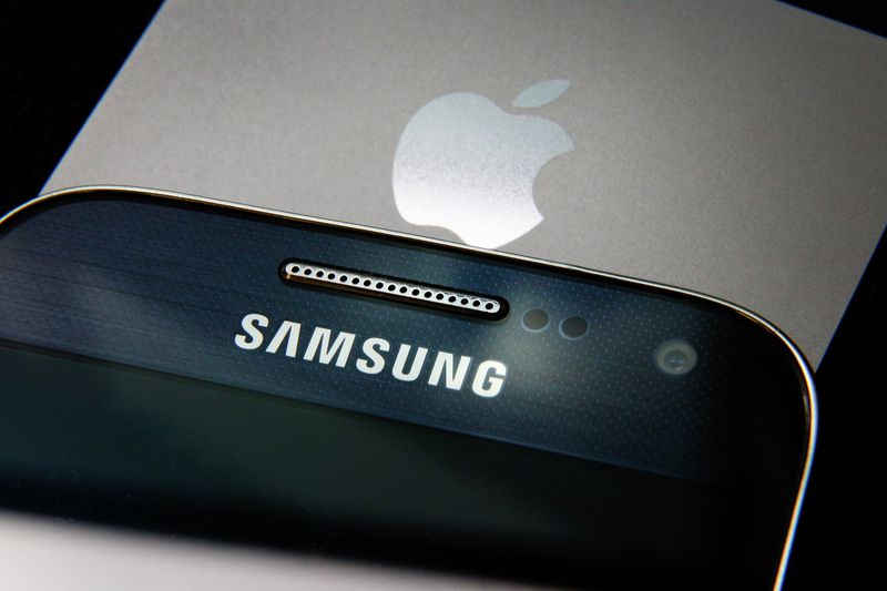 A Samsung and Apple smartphone are displayed
