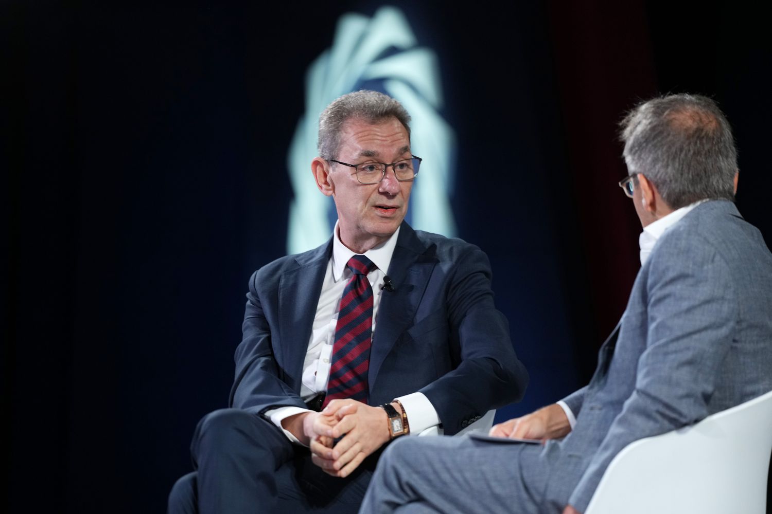 Albert Bourla, chairman and CEO Pfizer Inc, and Ian Bremmer, President Eurasia Group, speak onstage during the 2024 Concordia Annual Summit at Sheraton New York Times Square on September 24, 2024 in New York City. 