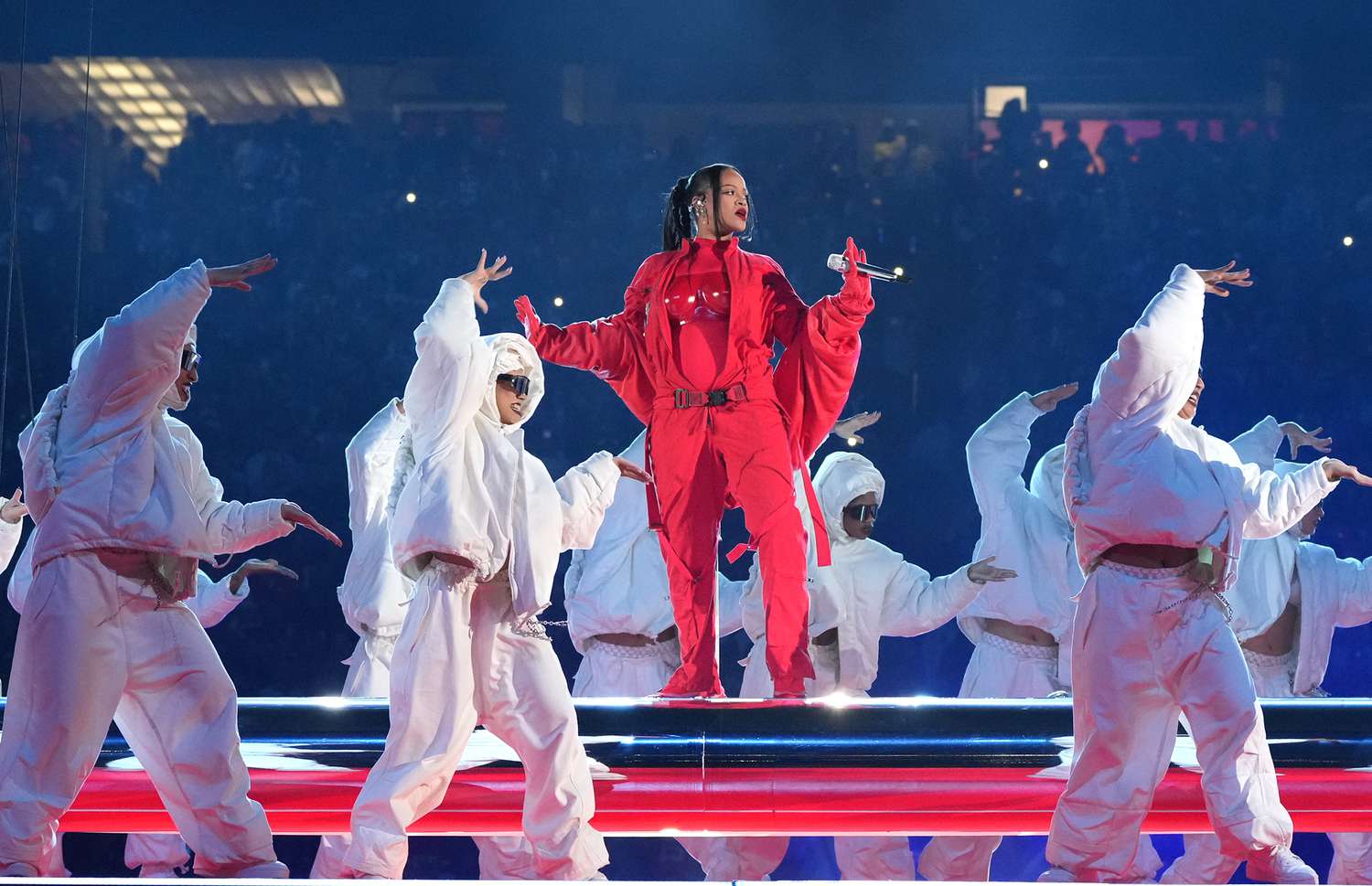 Rihanna performs during the halftime show at Super Bowl LVII