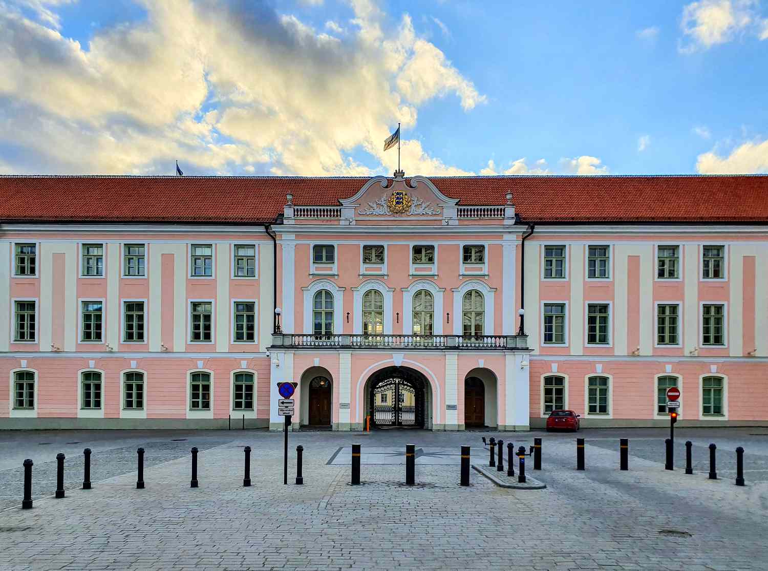 The parliament building of Estonia is located on the Castle hill (Toompea) in the upper town of Tallinn, Estonia.
