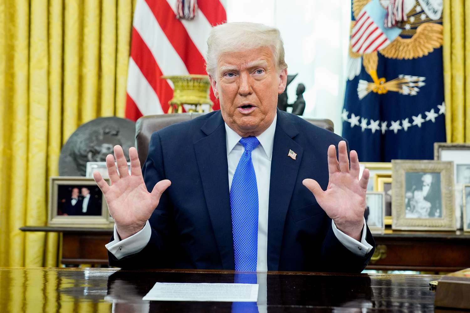 US President Donald Trump speaks in the Oval Office of the White House in Washington, DC, US, on Friday, March 21, 2025