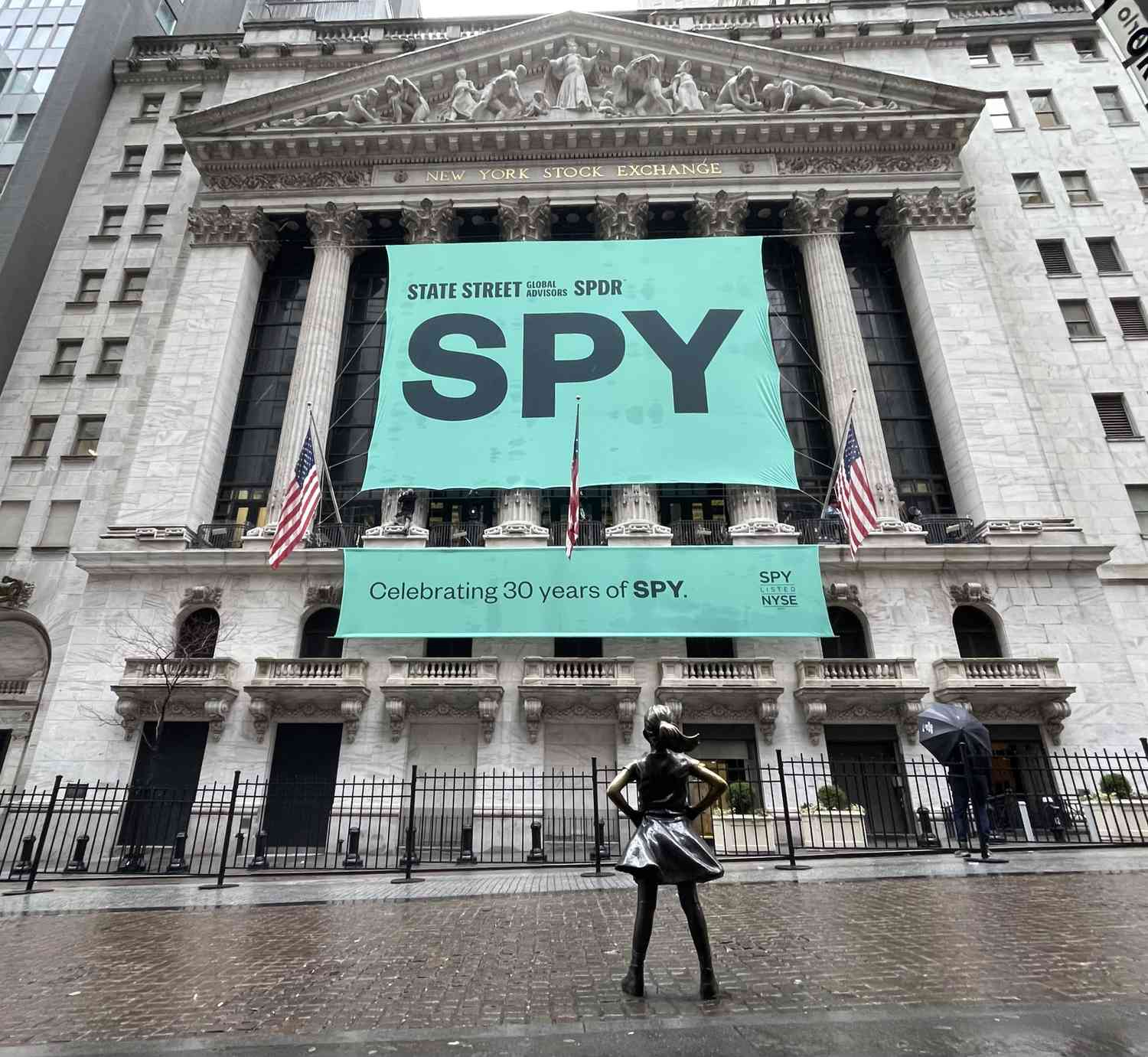 SPY anniversary banner at NYSE