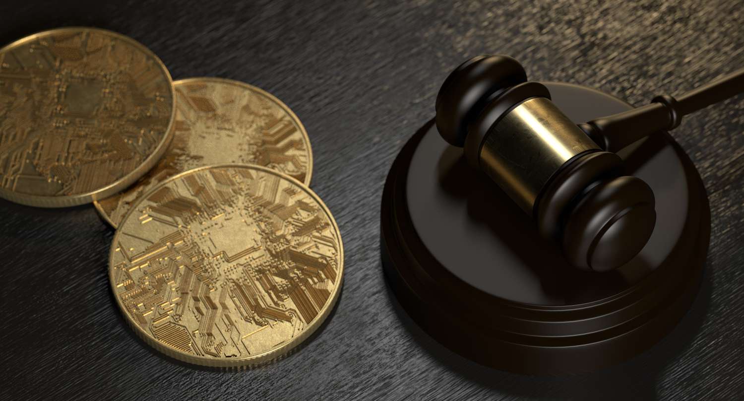 abstract crypto coin with gavel