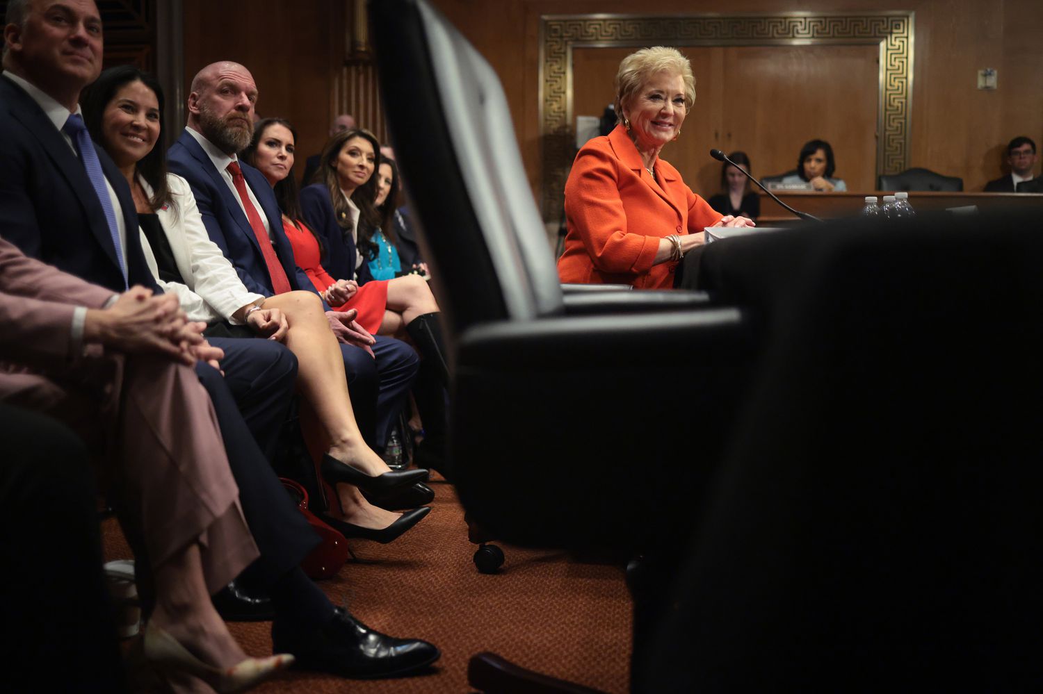 Linda McMahon, President Donald Trump's nominee to be Secretary of Education, testifies during her Senate Health, Education, Labor and Pensions Committee confirmation hearing in the Dirksen Senate Office Building on February 13, 2025 in Washington, DC.