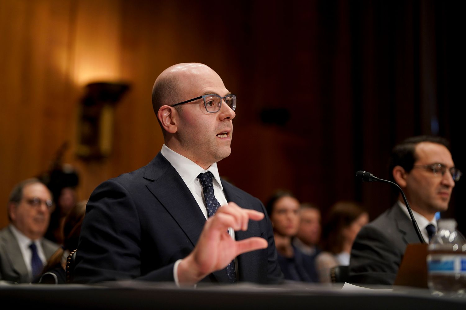 Stephen Miran, chairman of the Council of Economic Advisers nominee for US President Donald Trump, during a Senate Banking, Housing, and Urban Affairs Committee confirmation hearing in Washington, DC, US, on Thursday, Feb. 27, 2025.