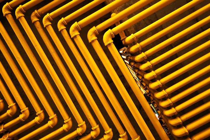 Full Frame Shot of Yellow Pipes in Industry