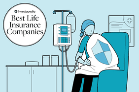 Illustration of a person with a headscarf getting chemotherapy, with the words, "Best Life Insurance Companies."