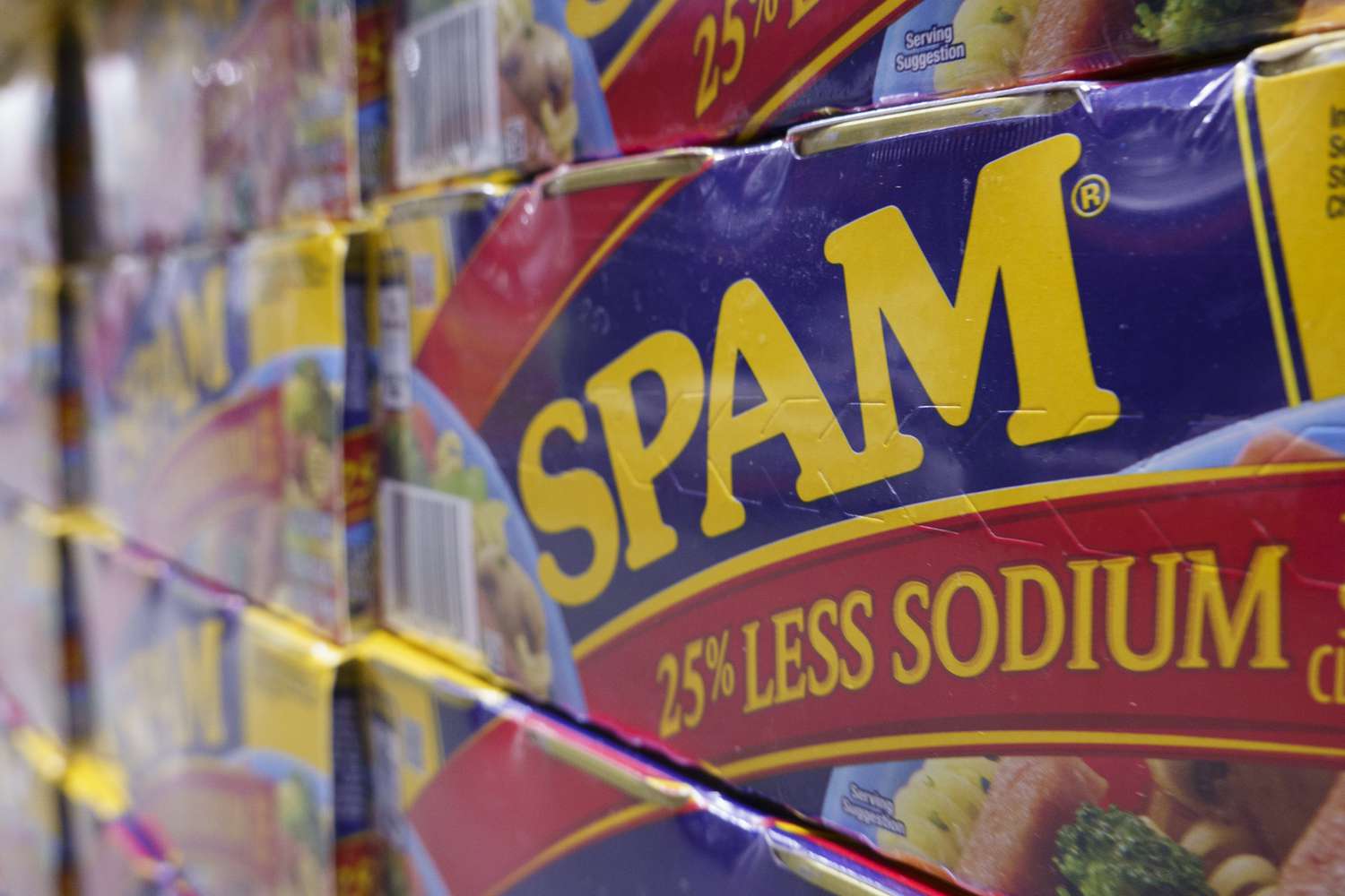 Cases of Spam are stacked at a Costco Wholesale store on March 11, 2025 in San Diego, California