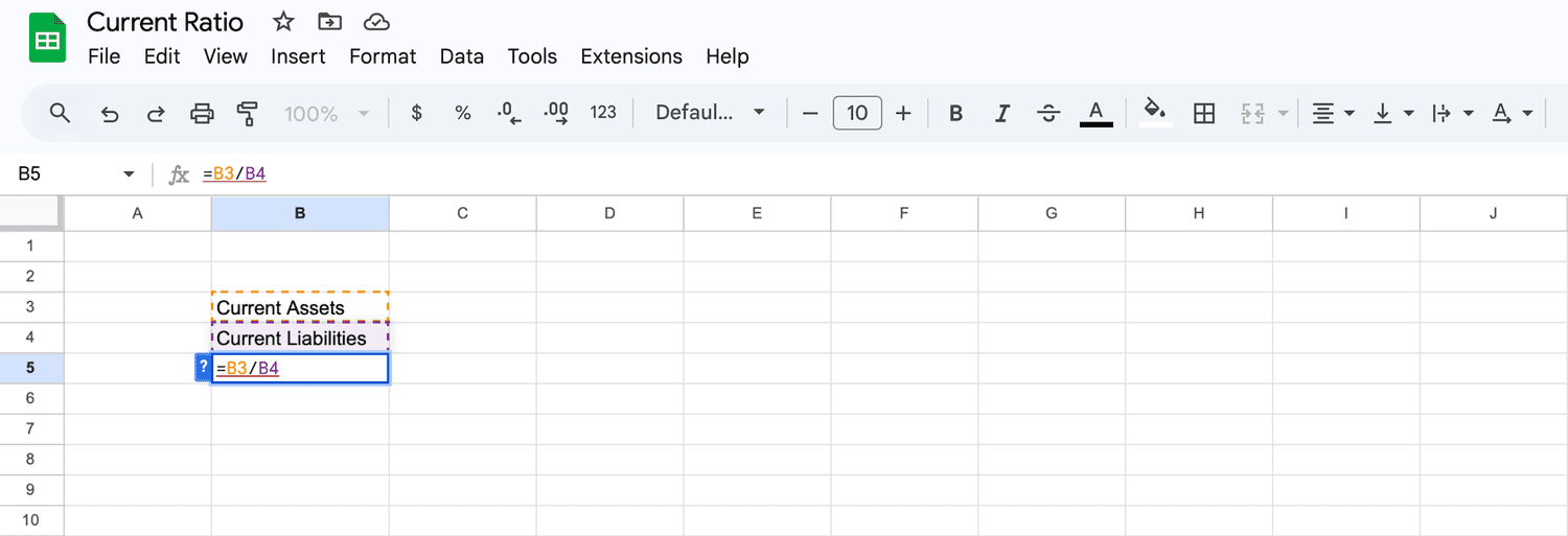 Current ratio in Excel