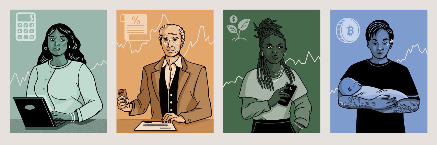 four people thinking about money