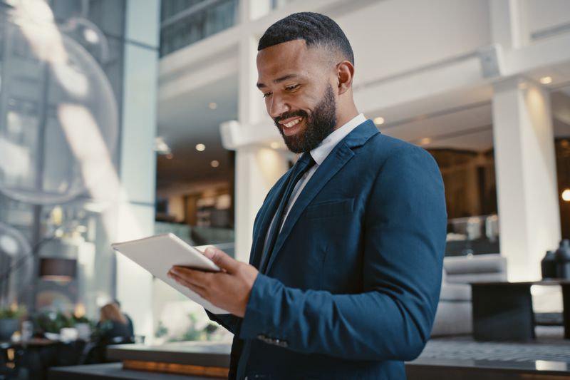 Business Man looking at screen