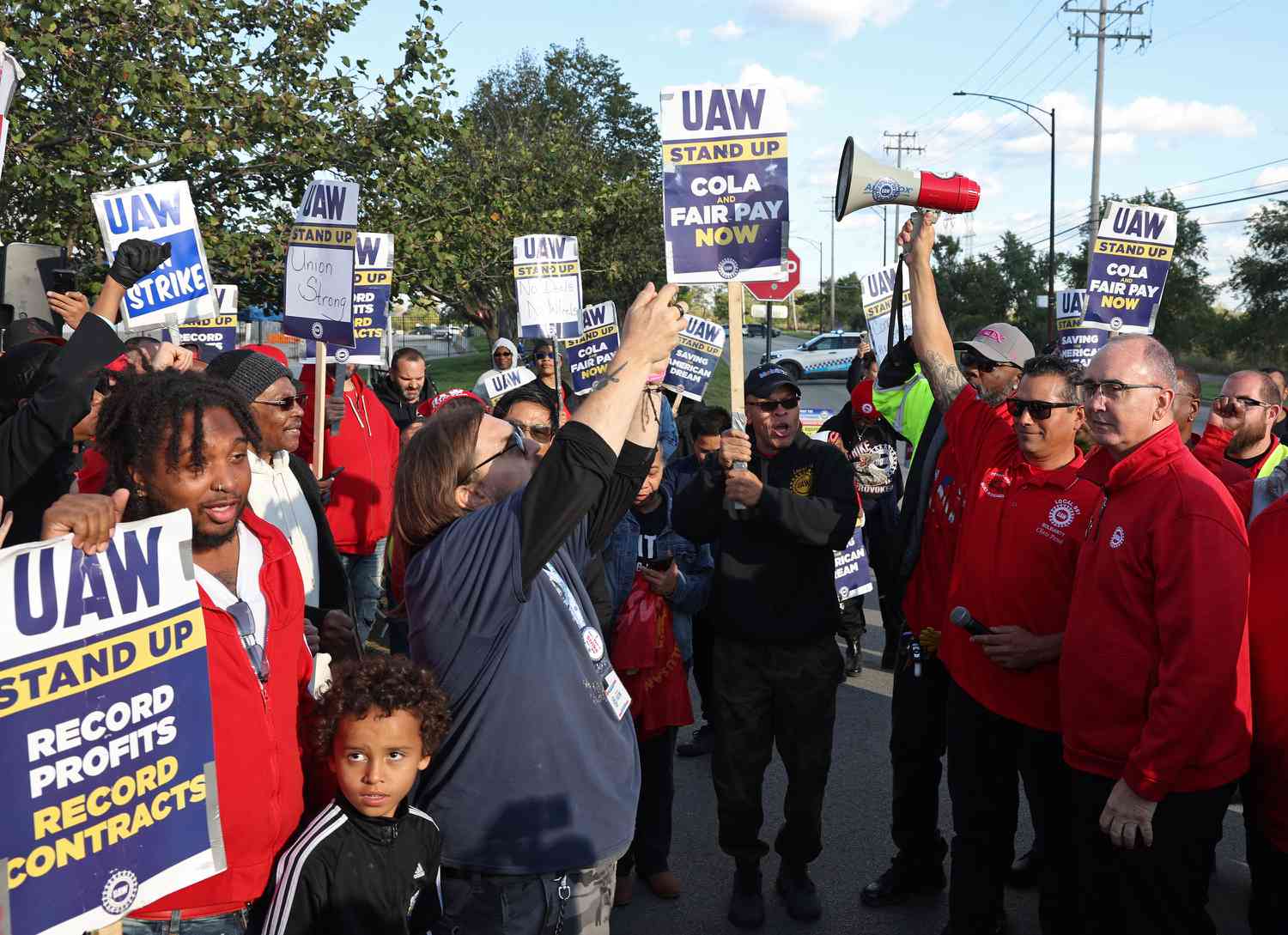 United Auto Workers union President Shawn Fain visiting workers on strike Oct. 7 