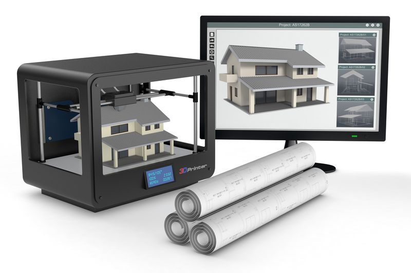 3d printer and house building, concept