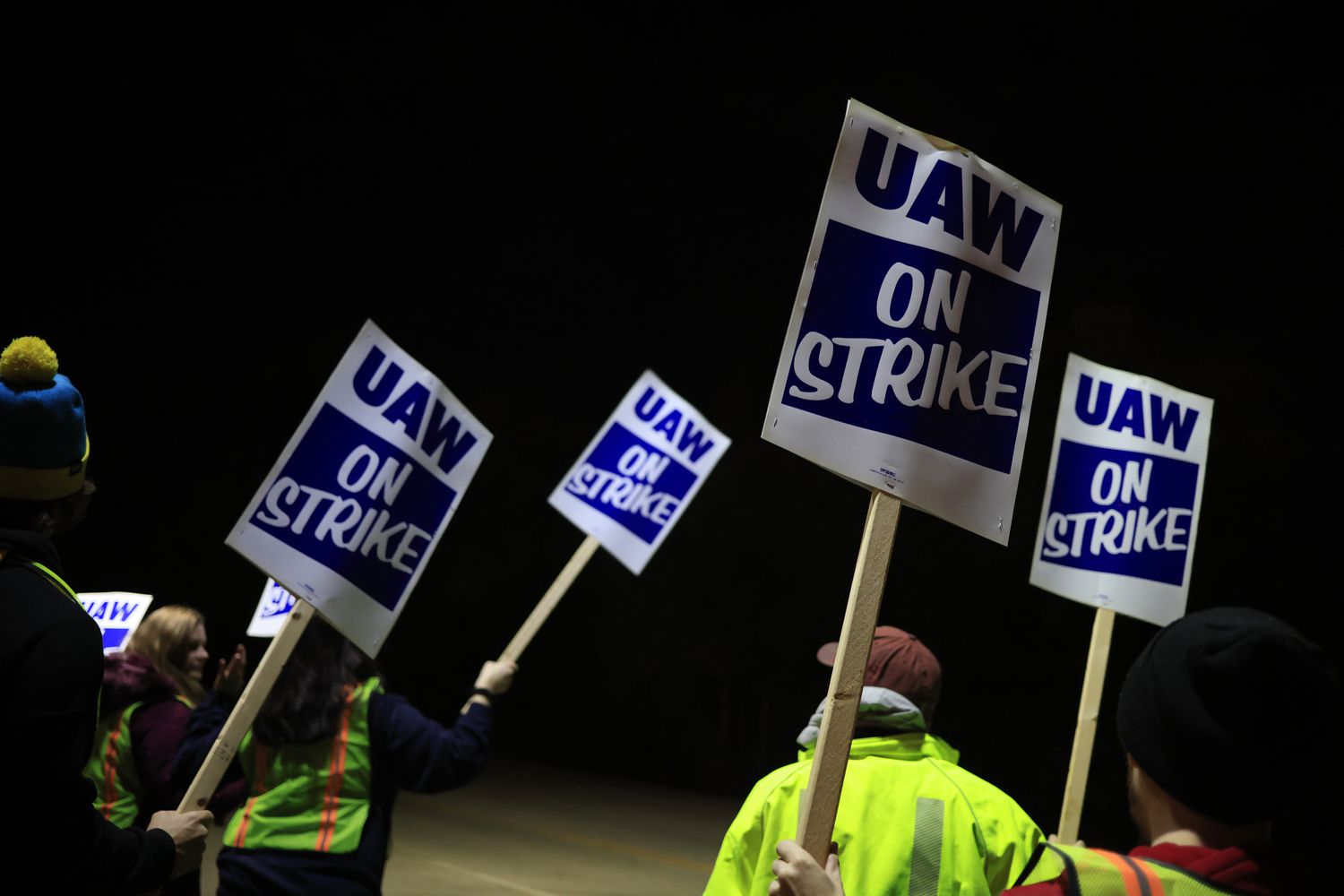 United Auto Workers union members on strike at Ford's Kentucky Truck Plant after a surprise strike expansion.