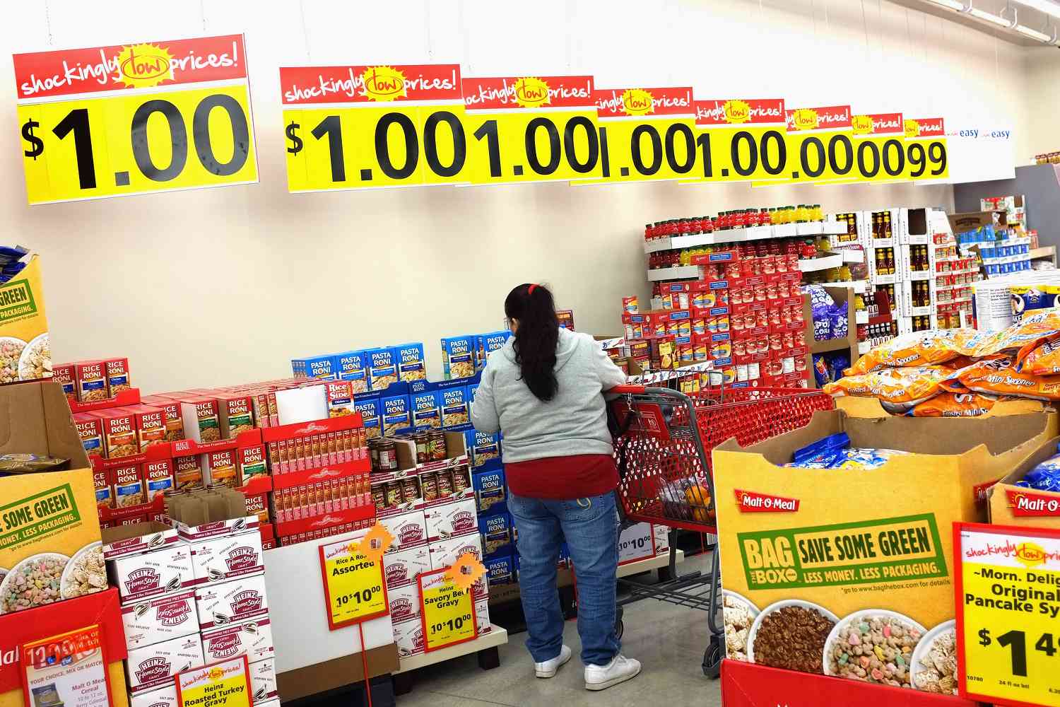 Woman shopping at discount grocery store