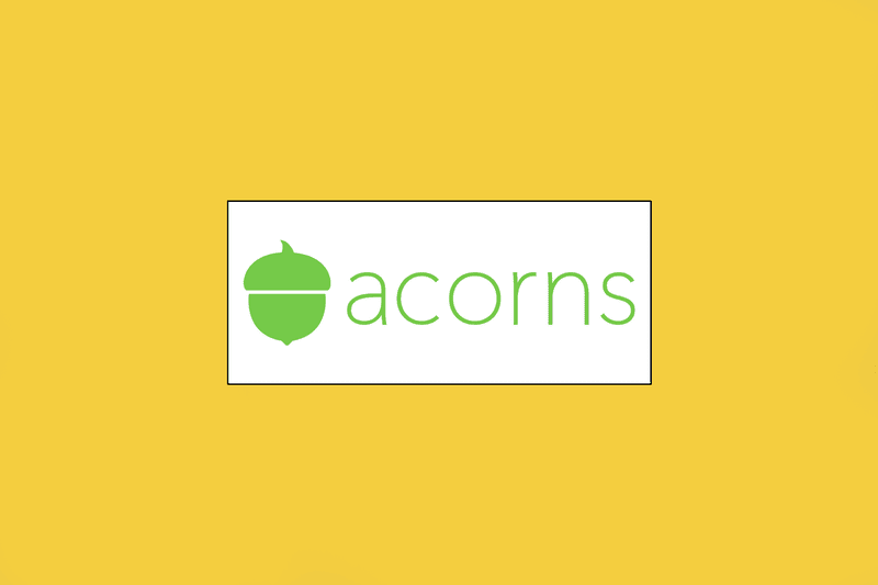 Image shows a yellow background with the acorns logo in the center.