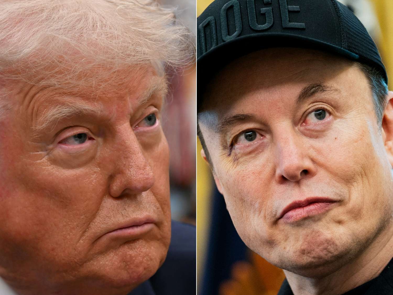 A composite photograph of President Donald Trump, left, and Tesla CEO Elon Musk. 
