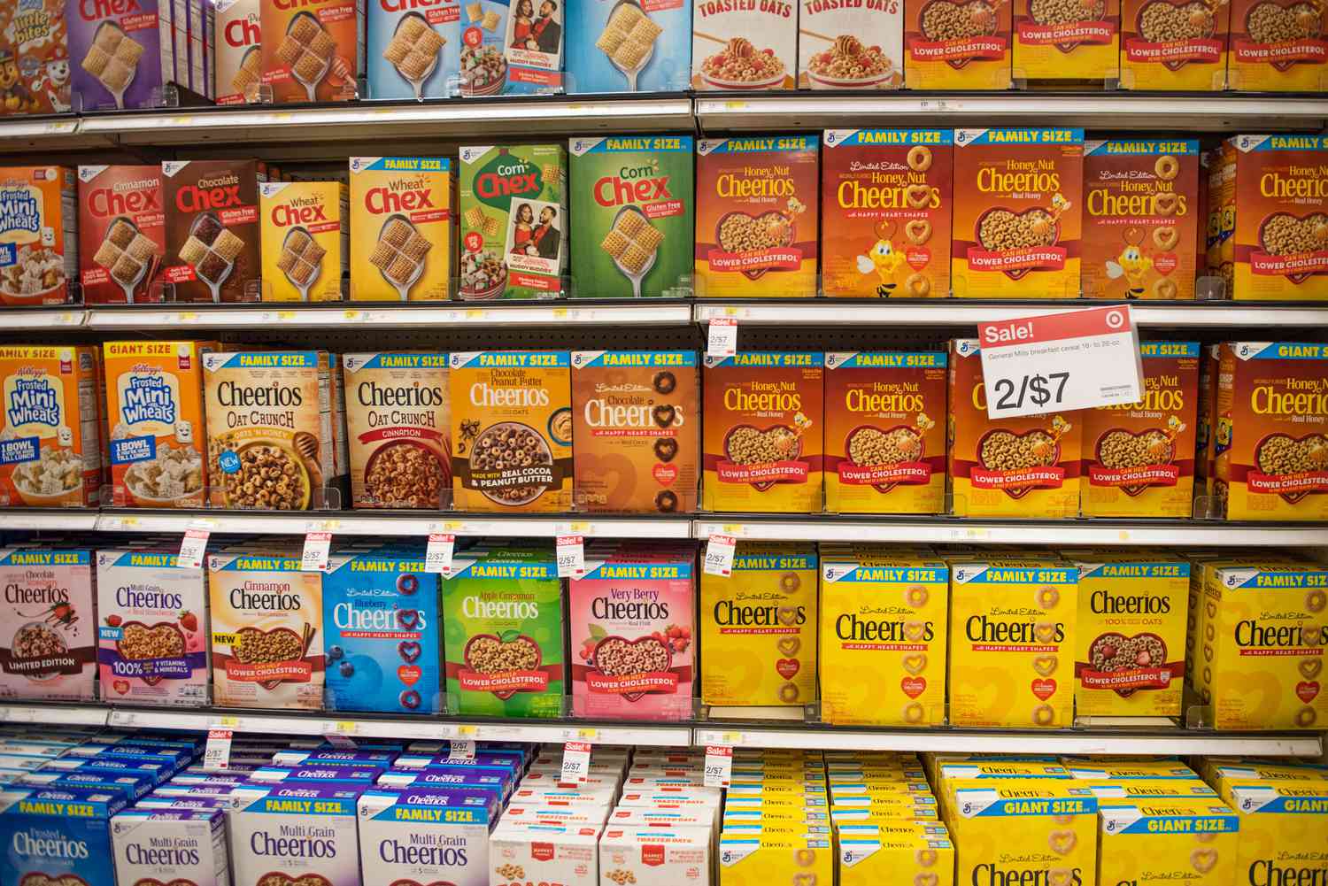 General Mills breakfast cereals in a grocery store