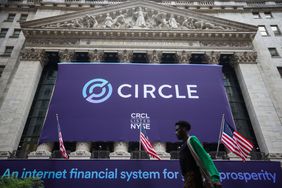 Circle Internet Financial Ltd., signage in front of the New York Stock Exchange