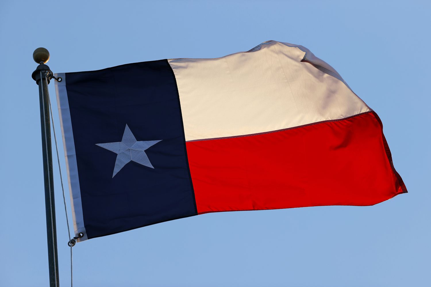 The Texas state flag in the wind on April 5, 2024 in Houston