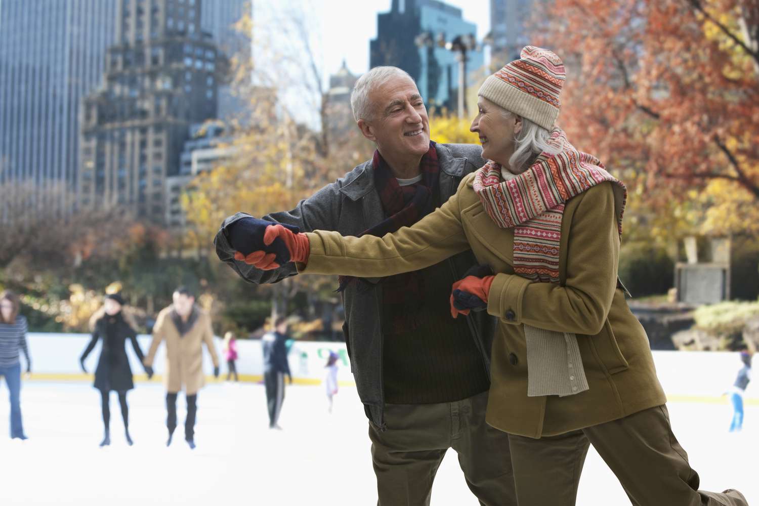 Senior couple ice skating in the Central Park in New York City. 