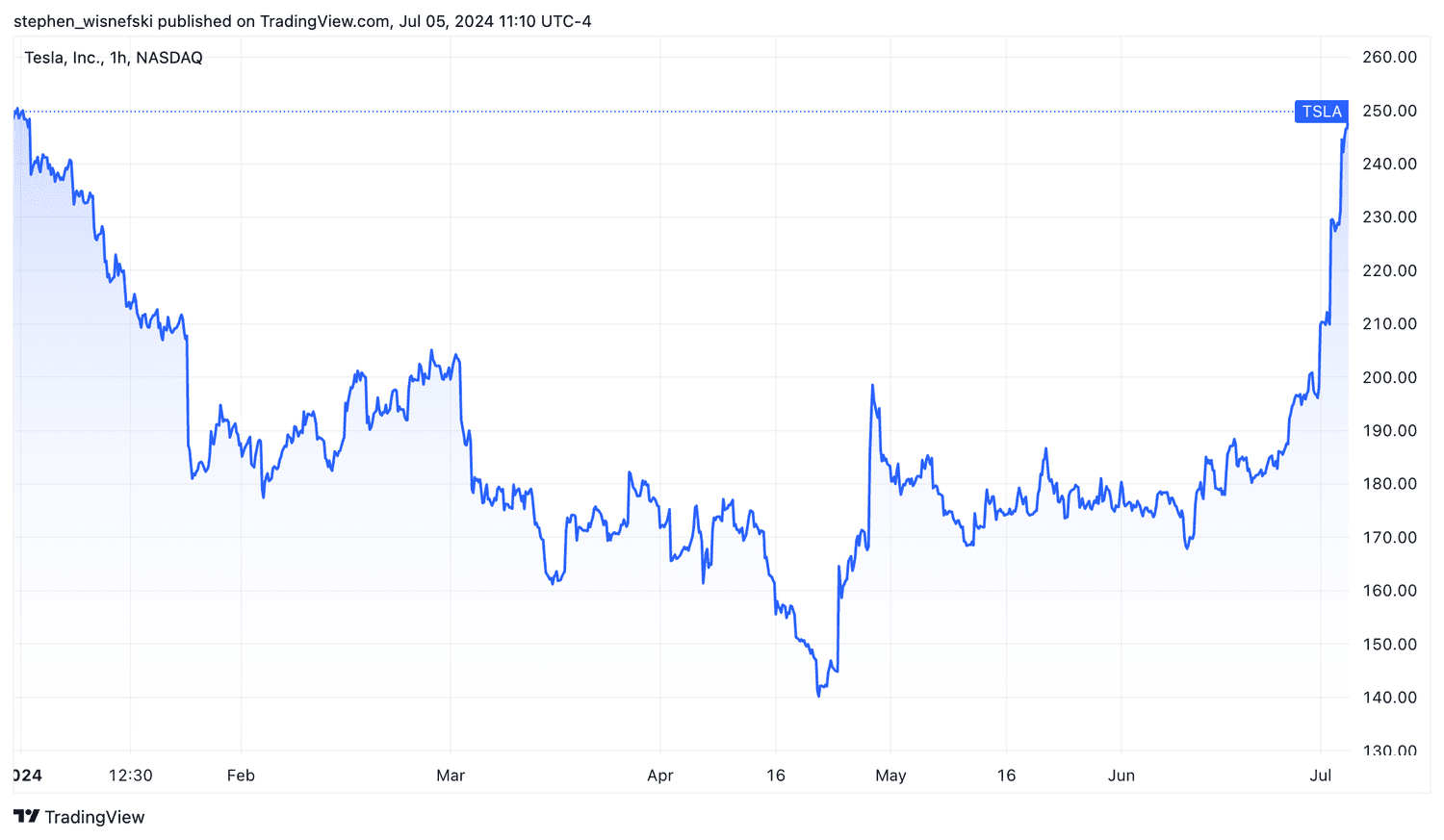Tesla YTD stock price chart
