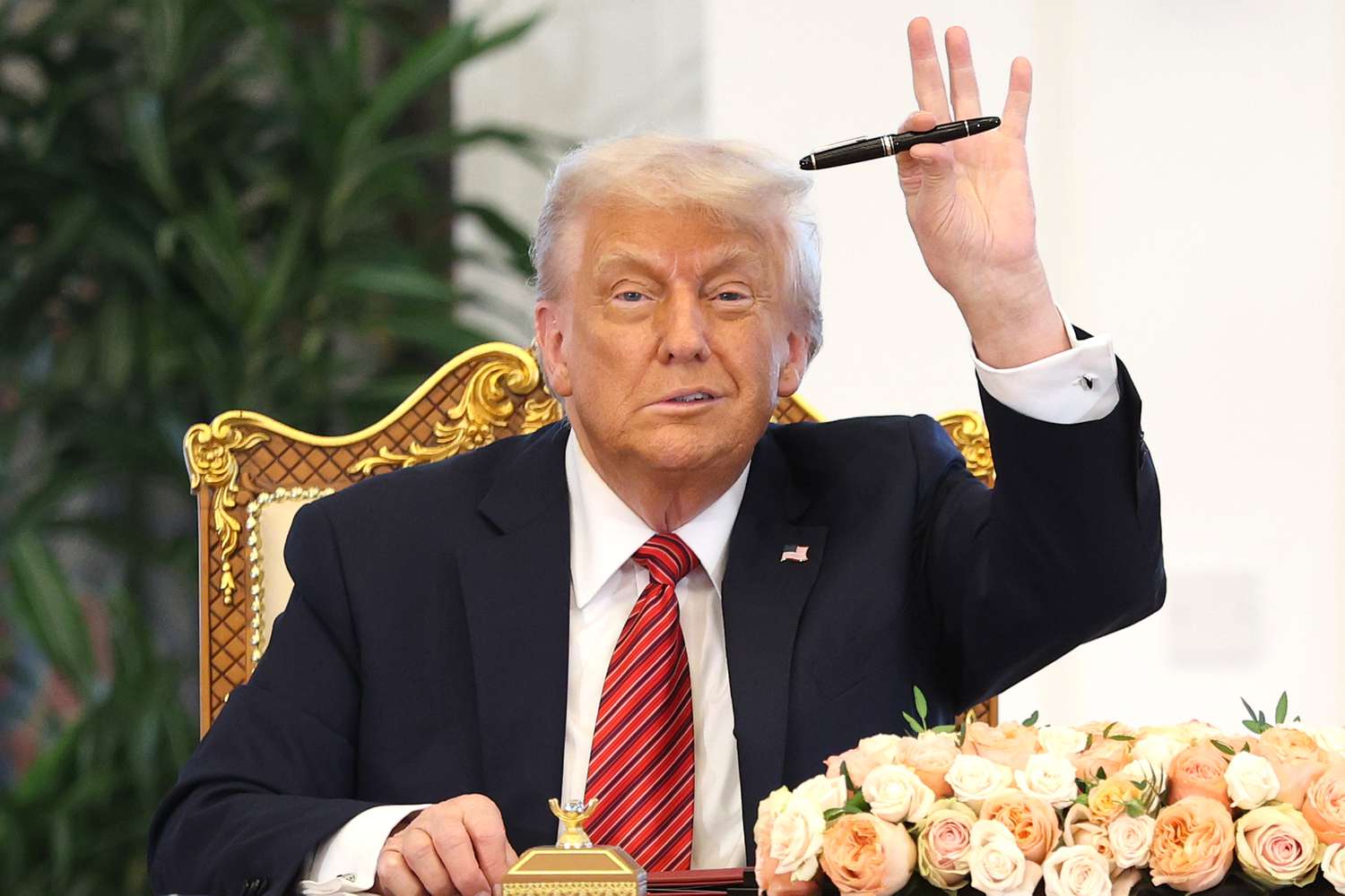 U.S. President Donald J. Trump attends a signing ceremony at the Amiri Diwan, the official workplace of the emir, on May 14, 2025, in Doha, Qatar. 