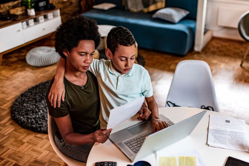 Mom working on things with son