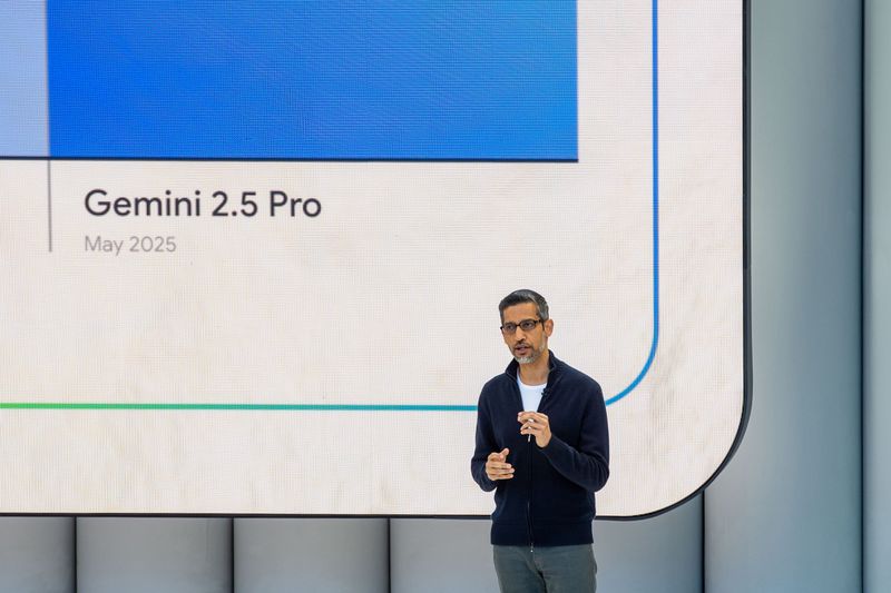 Google CEO Sundar Pichai speaks at the Google I/O developer conference on May 20, 2025