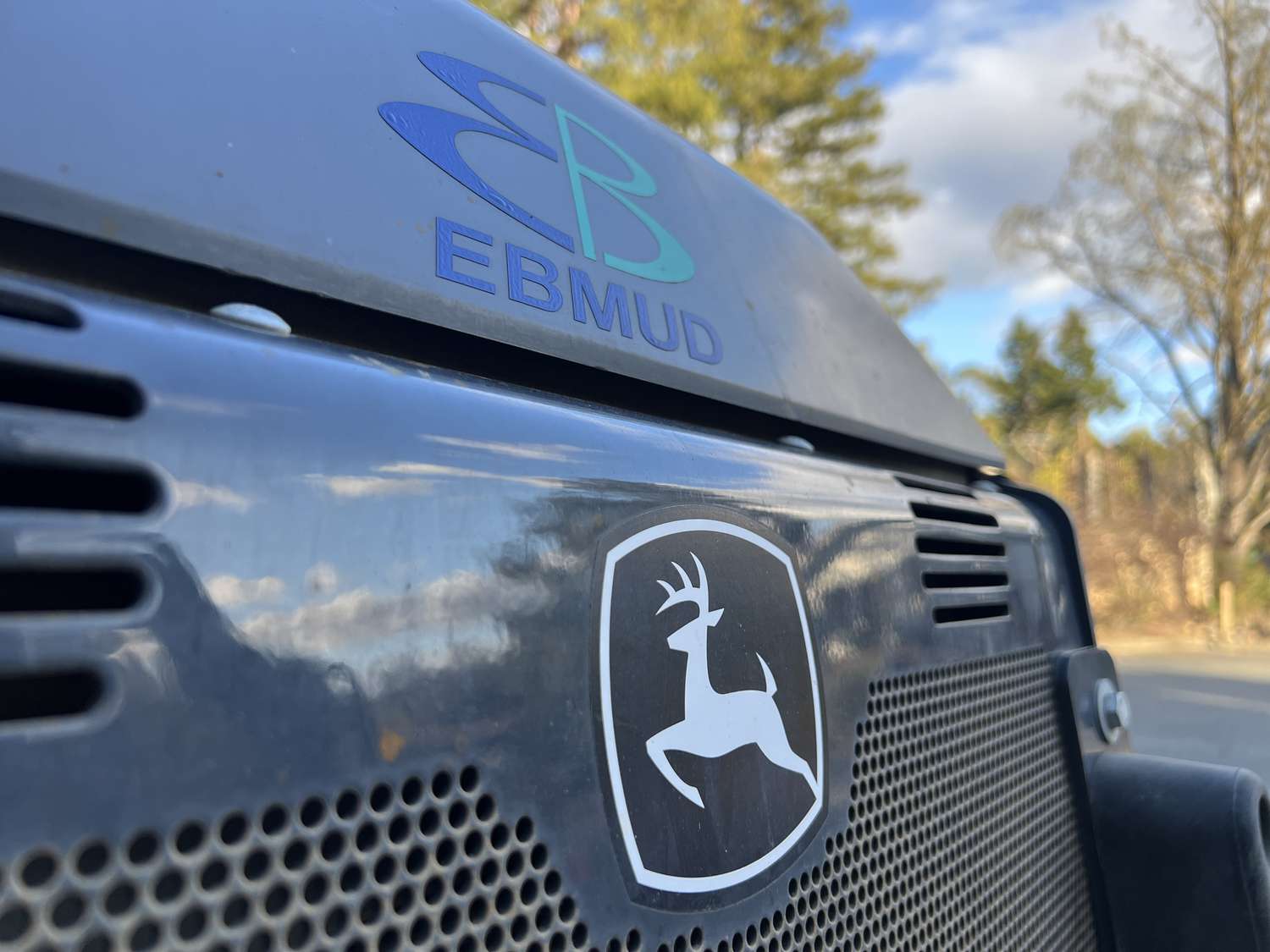 A close-up of a Deere vehicle in California in March. 