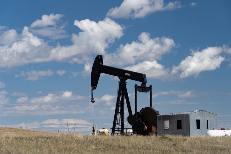 Oil pump jack on Great Plains, southeastern Wyoming