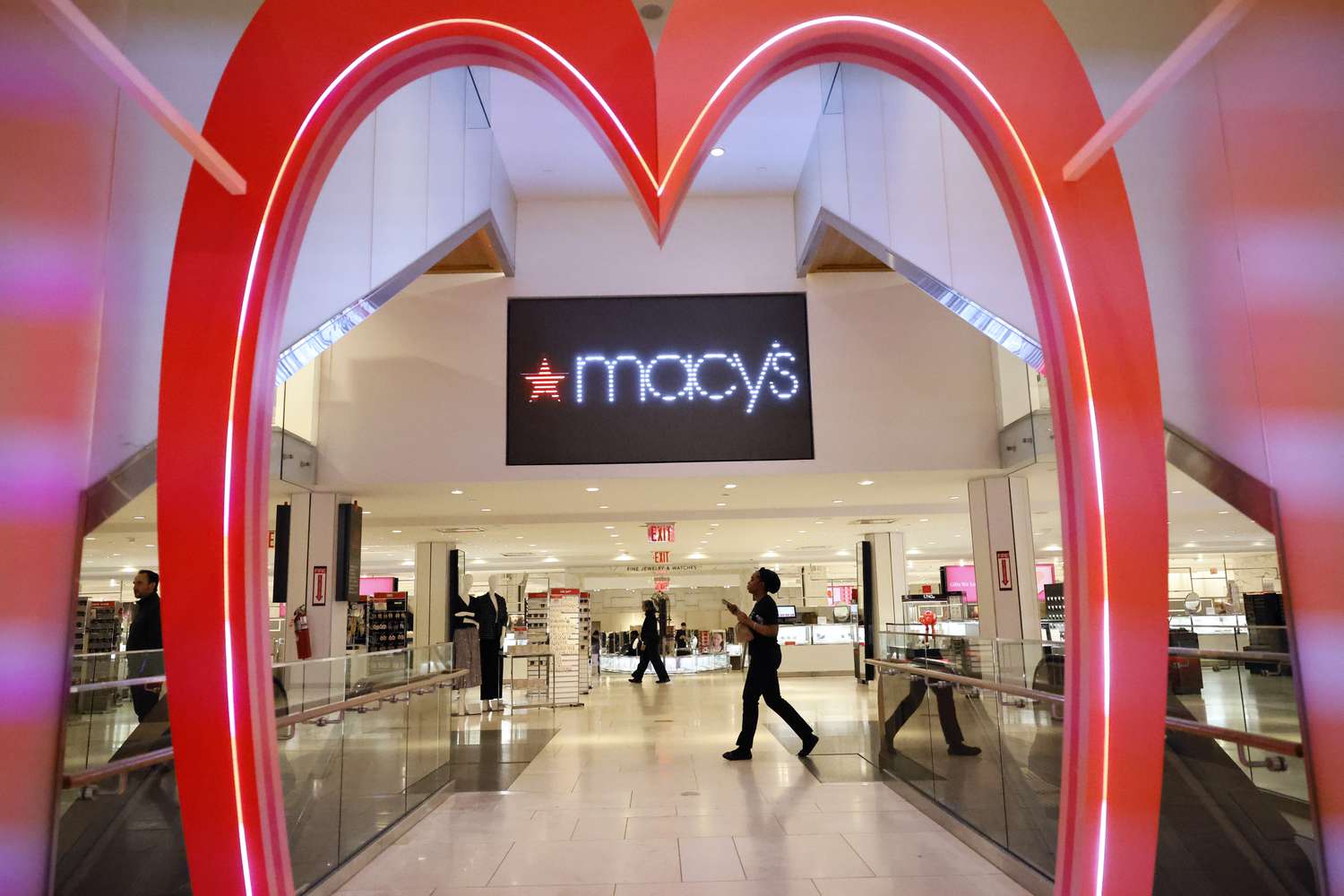 Macy's logo seen inside a store in New York City.