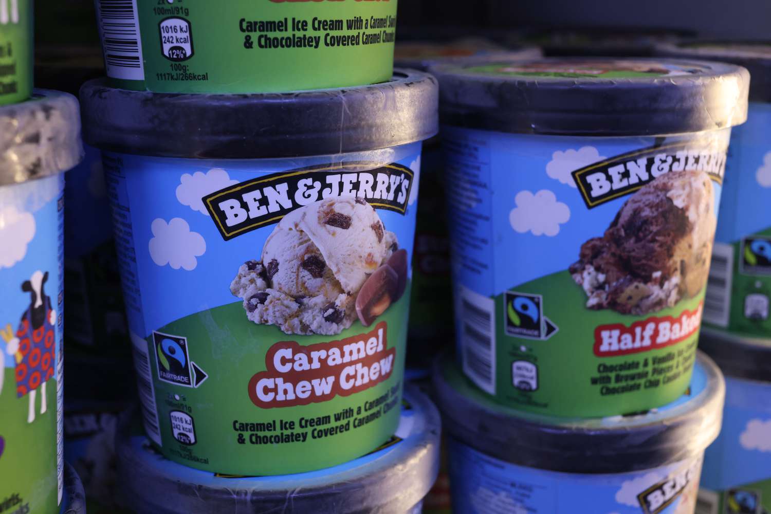 Tubs of Ben & Jerry's ice cream in a store freezer in London, UK, on April 25, 2024