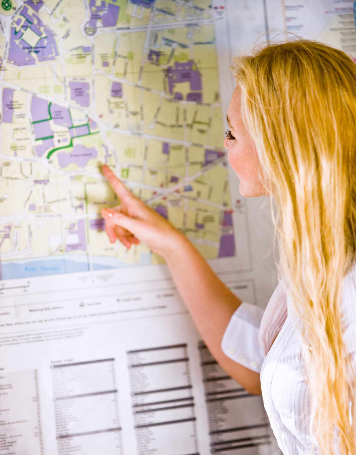 A tax appraiser employee points to a plat map showing properties available for taxing.