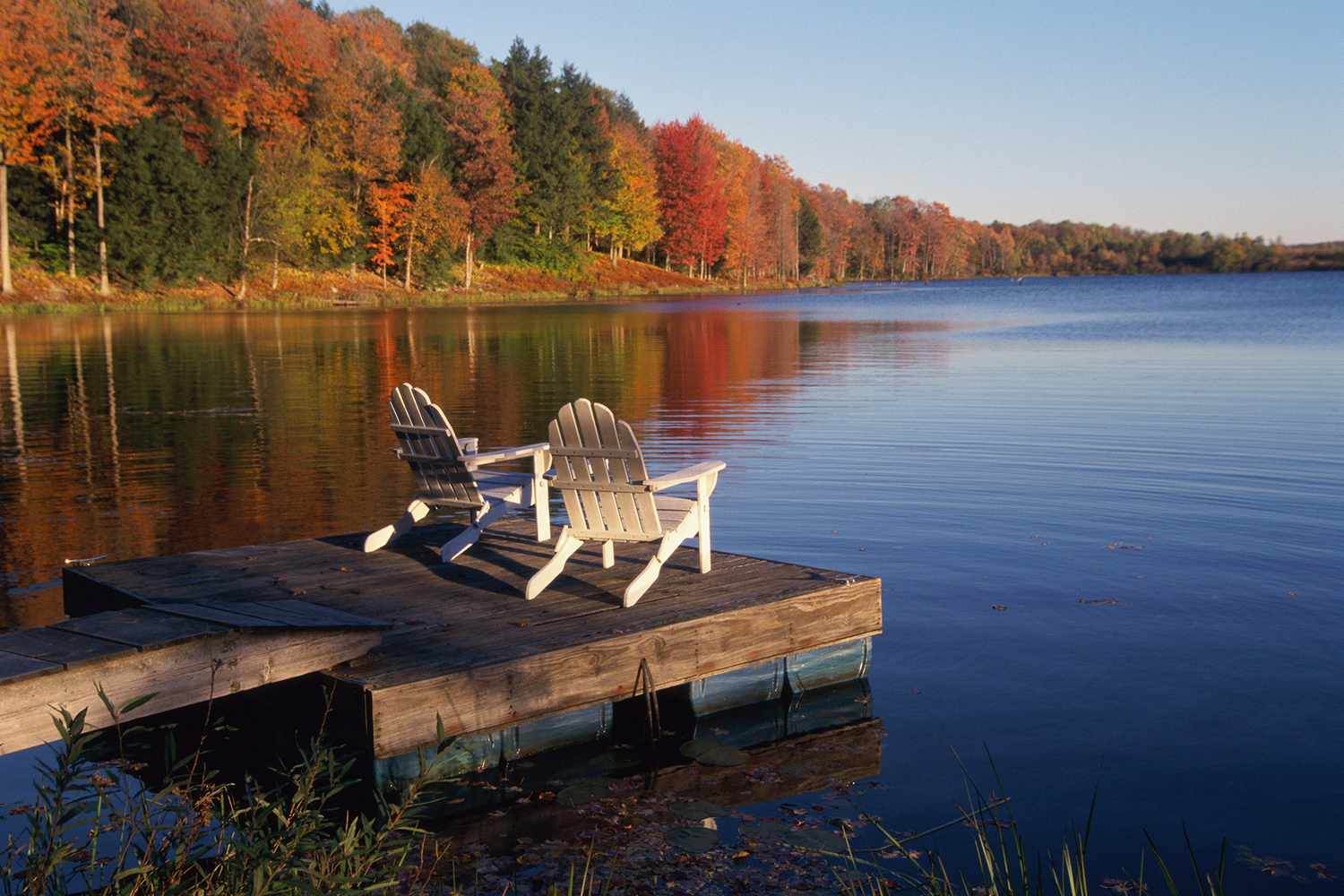 Adirondack Chairs on Dock at Pocono Lake, Pennsylvania