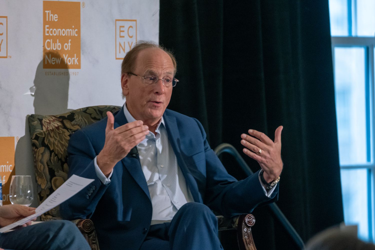 BlackRock CEO Larry Fink speaks in New York on Monday.