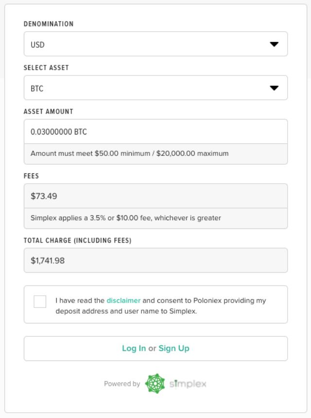 The simple crypto purchase form at Poloniex.