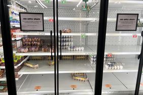 A sign indicates that, 'due to supply shortages, availability may be limited in the coming weeks', in the egg section of a grocery store on January 23, 2025 in Miami, Florida.