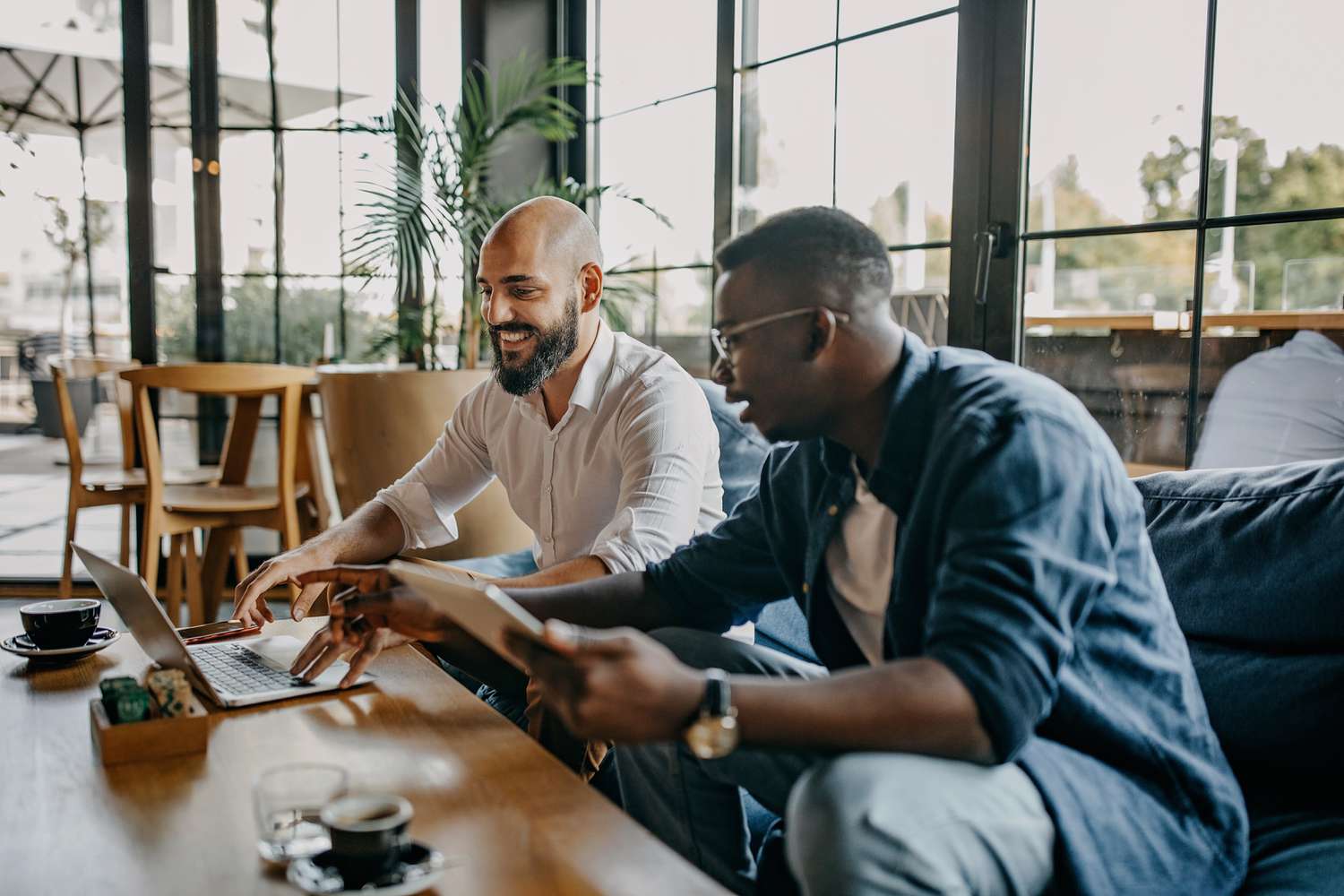 Two men at a computer