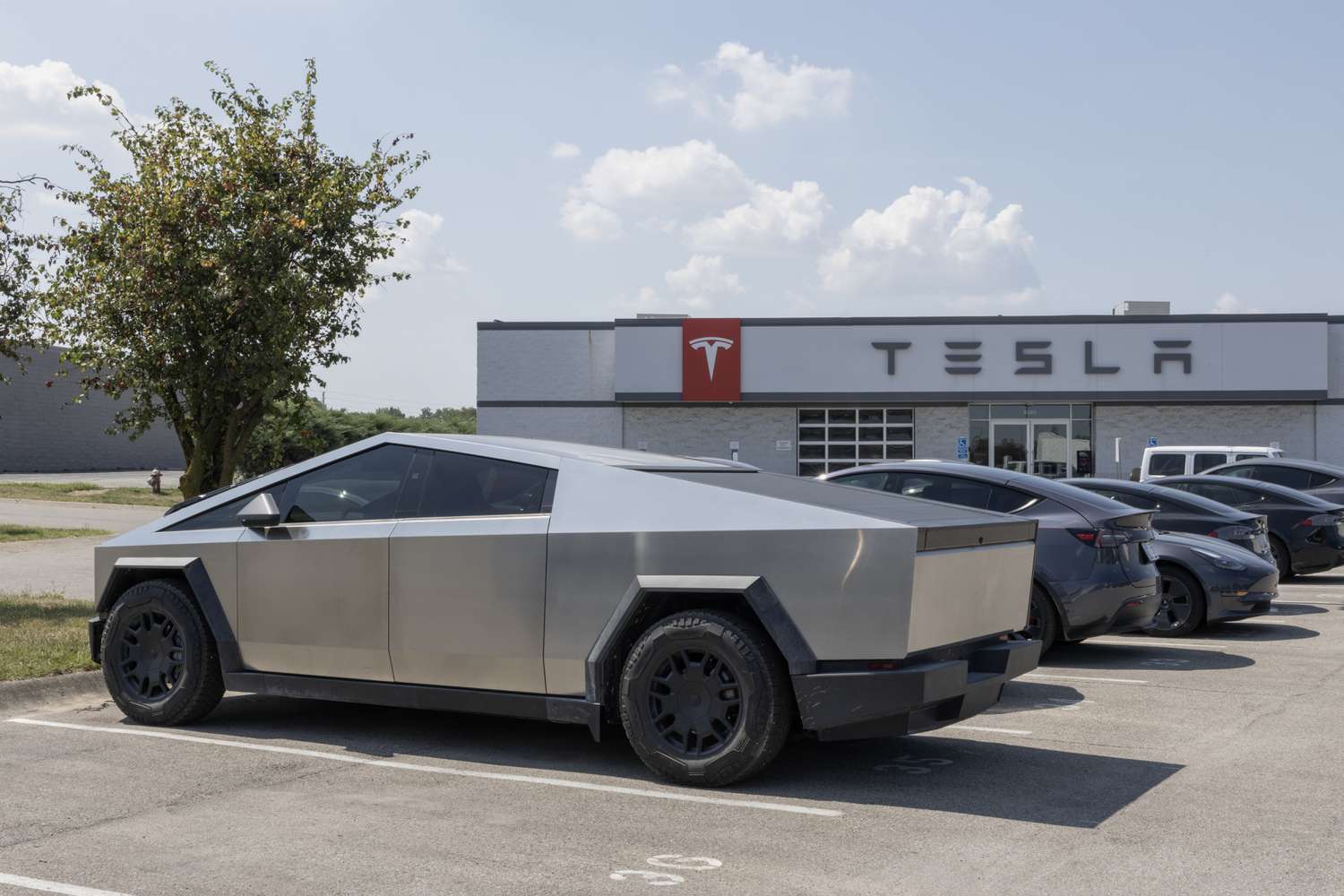 Cars parked at a Tesla lot