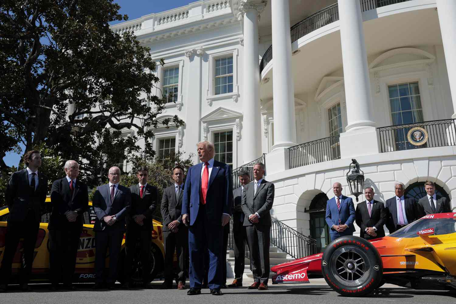 U.S. President Donald Trump speaks to the media during a photo opportunity at the South Portico of the White House on April 09, 2025 in Washington, DC.