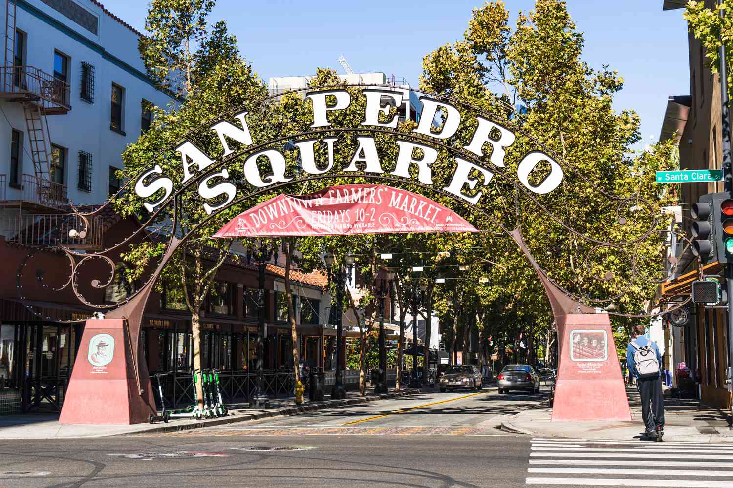 Entrance to San Pedro Square, a historic neighborhood, popular dining and entertainment destination, and site of a weekly Farmers’ Market, in San Jose, California, on Oct. 20, 2019.